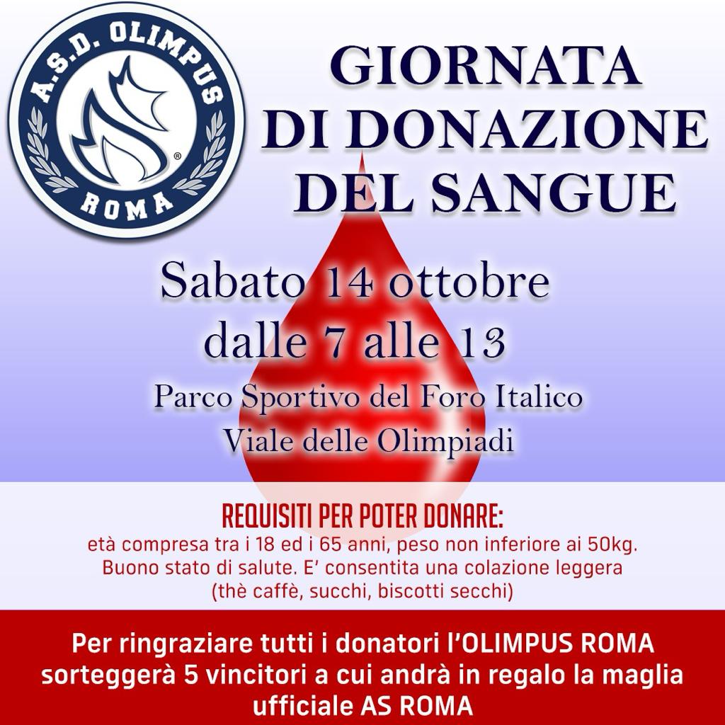 14 ottobre 2023: l'Olimpus Roma al Foro Italico per una giornata di donazione del sangue, salute e sport